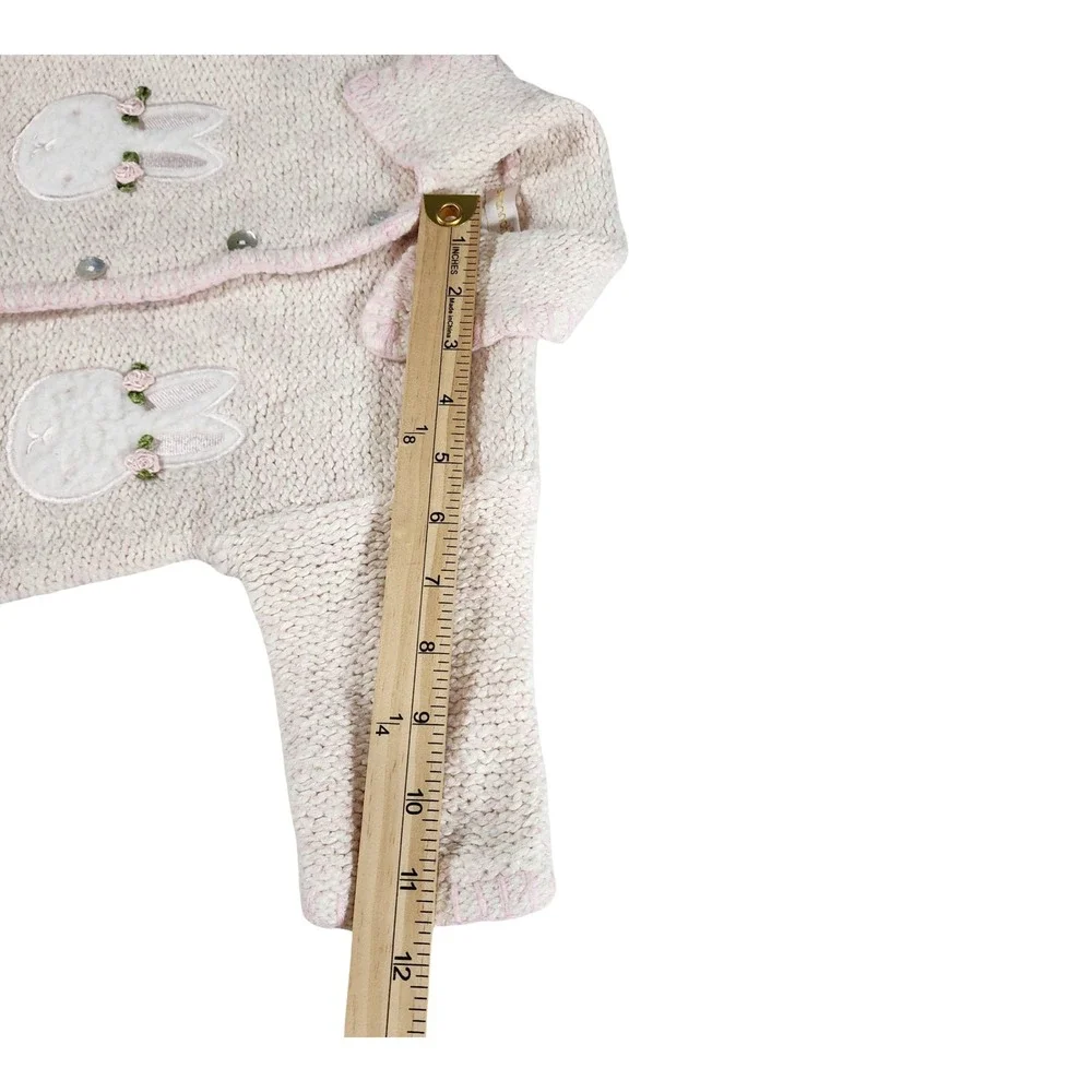 Vintage Savannah Baby Pink Cream Knit Bunny Cardigan Sweater 6/12‎ Months